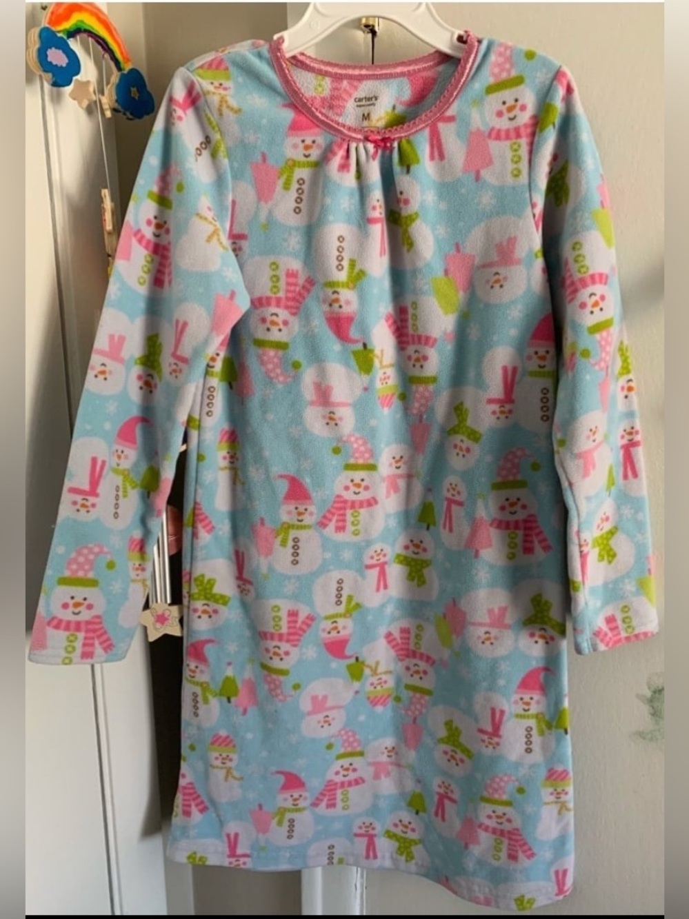 Carter's Light Blue Fleece Snowman Nightgown with Pink Trim